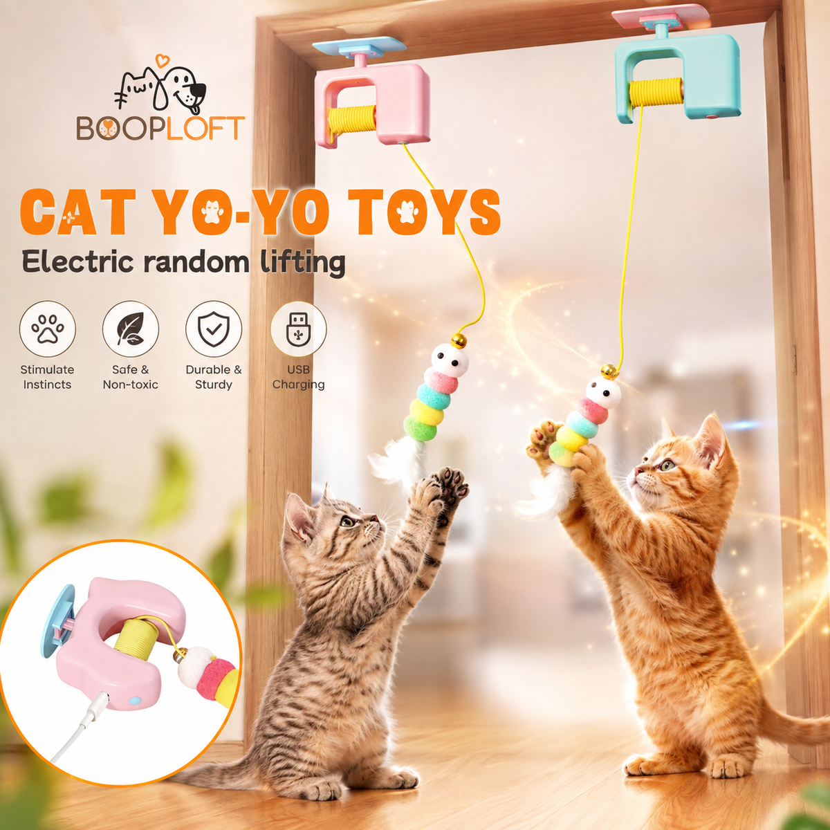 DoorDancer Smart 2-Rope Auto-Swing Hanging Door Cat Toy