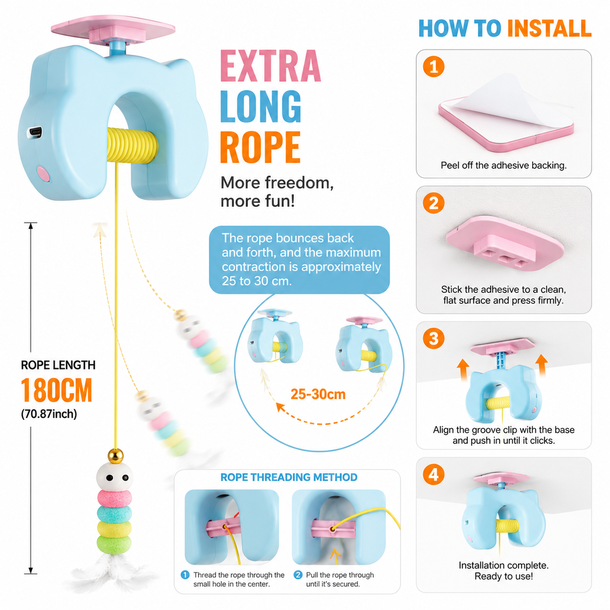 DoorDancer Smart 2-Rope Auto-Swing Hanging Door Cat Toy